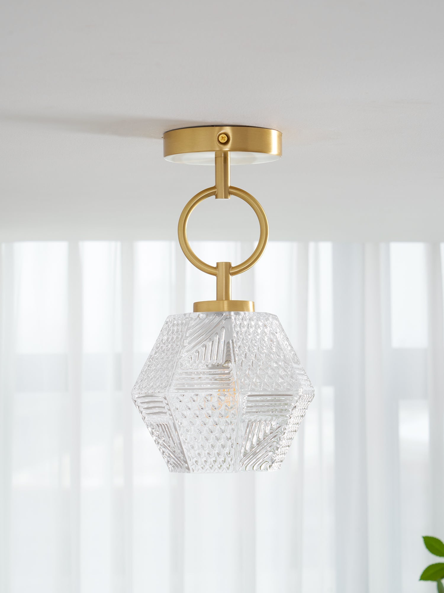 Ceiling Light Brass Diamond Cut 5.9 in Indoor Dining Room Living Room Bedroom Fixture Decorative Pendant | Thomler