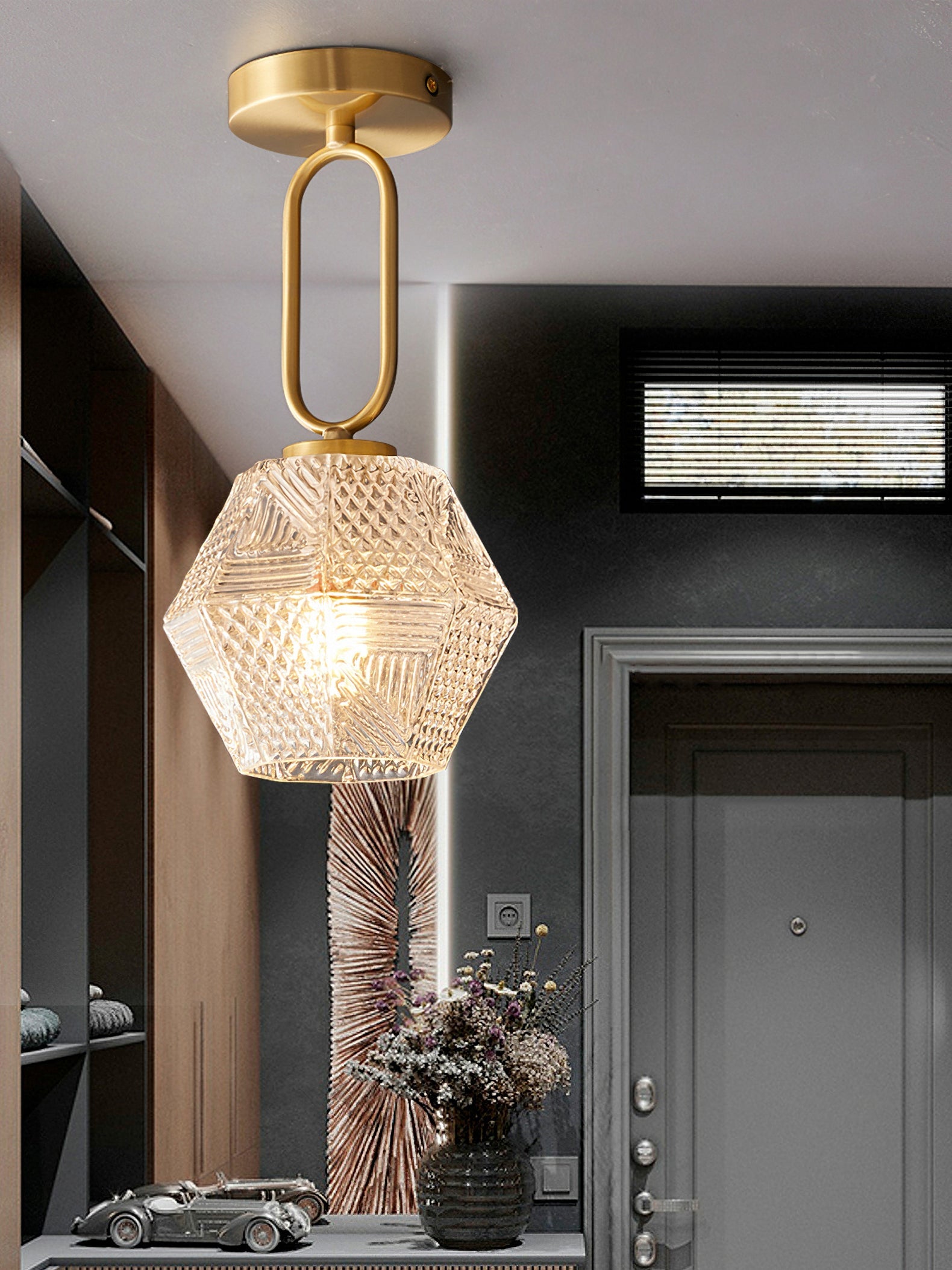 Ceiling Light Brass Diamond Cut 5.9 in Indoor Dining Room Living Room Bedroom Fixture Decorative Pendant | Thomler