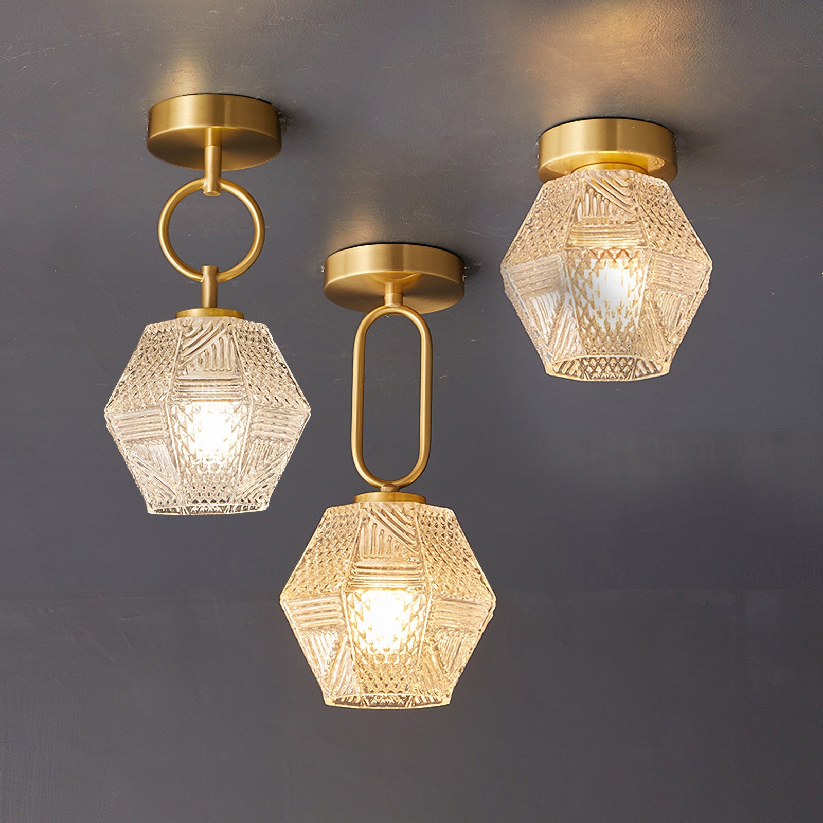 Ceiling Light Brass Diamond Cut 5.9 in Indoor Dining Room Living Room Bedroom Fixture Decorative Pendant | Thomler