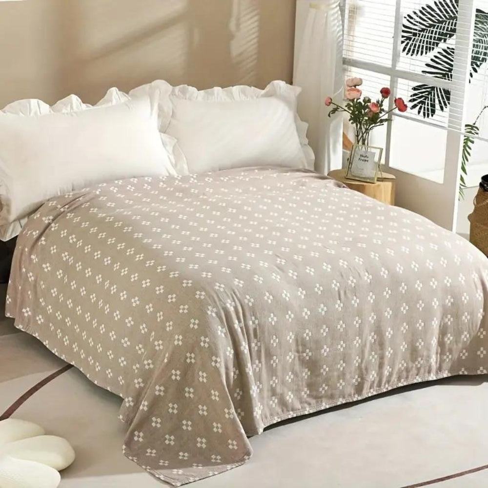 Triple-Layer Cotton Gauze Throw Blanket Lightweight Breathable Geometric Diamond Texture Year-Round Bedding for Twin Full Queen | Thomler