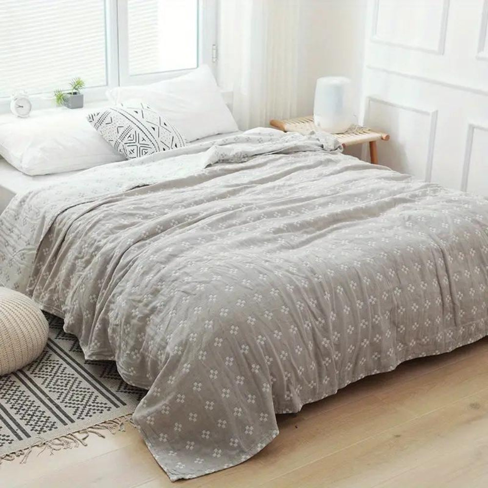 Triple-Layer Cotton Gauze Throw Blanket Lightweight Breathable Geometric Diamond Texture Year-Round Bedding for Twin Full Queen | Thomler