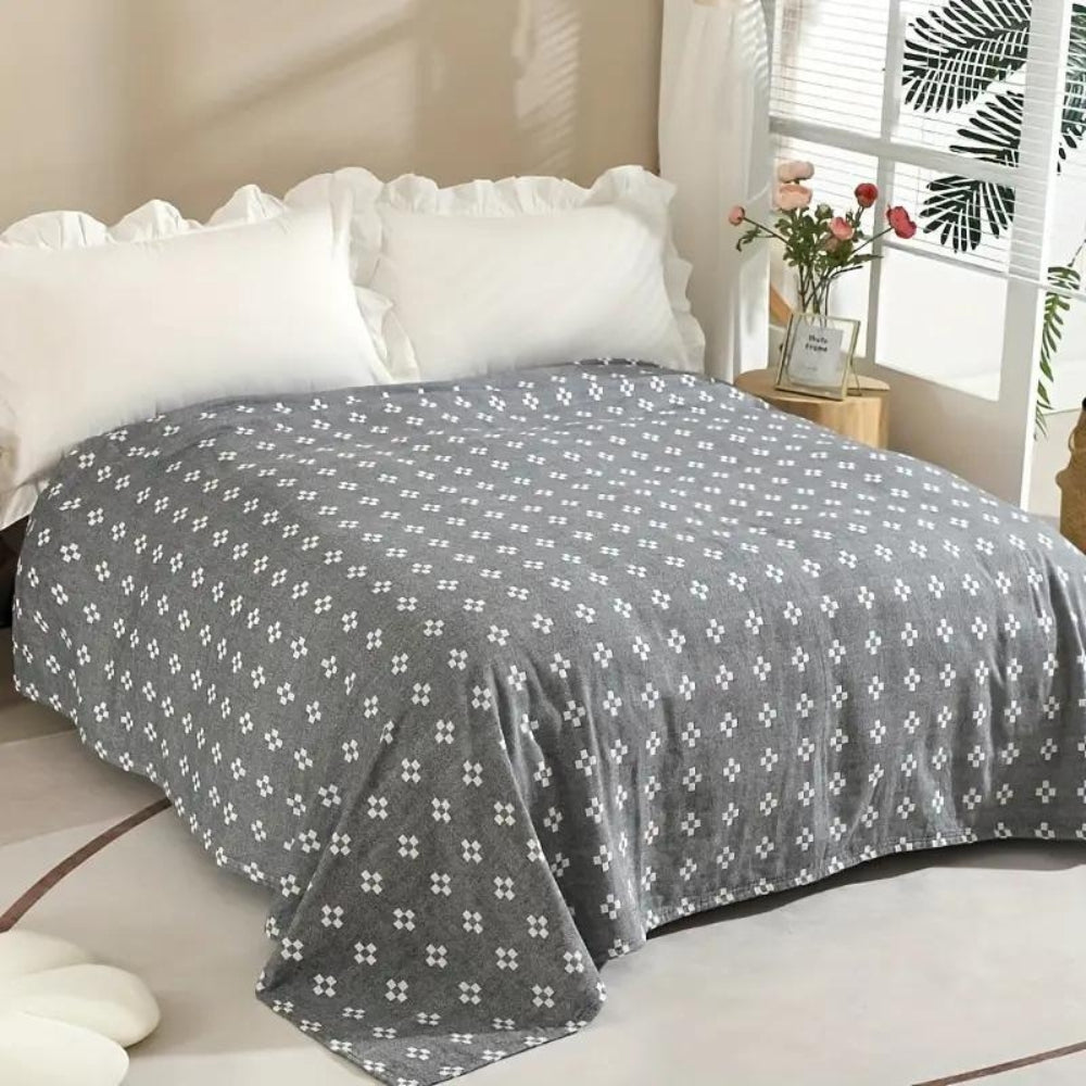 Triple-Layer Cotton Gauze Throw Blanket Lightweight Breathable Geometric Diamond Texture Year-Round Bedding for Twin Full Queen | Thomler