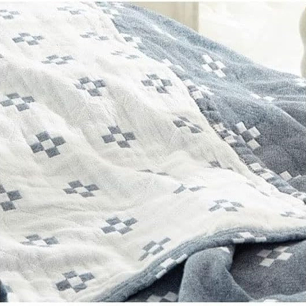 Triple-Layer Cotton Gauze Throw Blanket Lightweight Breathable Geometric Diamond Texture Year-Round Bedding for Twin Full Queen | Thomler