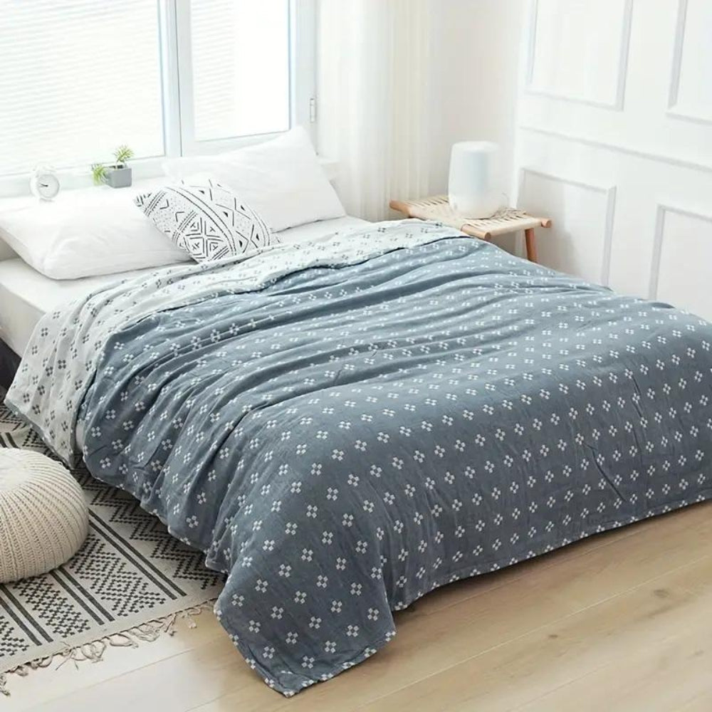 Triple-Layer Cotton Gauze Throw Blanket Lightweight Breathable Geometric Diamond Texture Year-Round Bedding for Twin Full Queen | Thomler