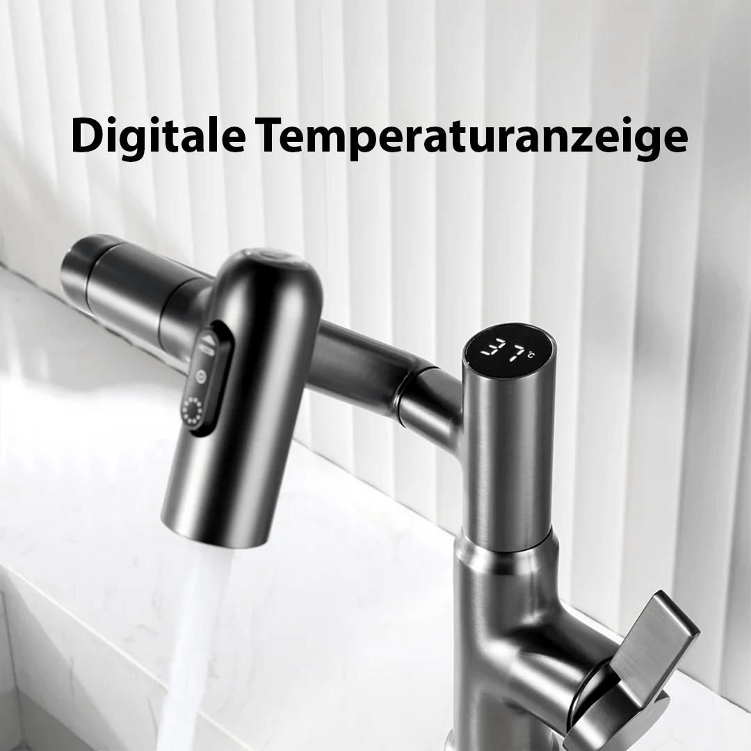 Kitchen Faucet Stainless Steel 12 in Height Adjustable 360° Swivel Chrome Kitchen Sink Mixer with Temperature Display | Thomler