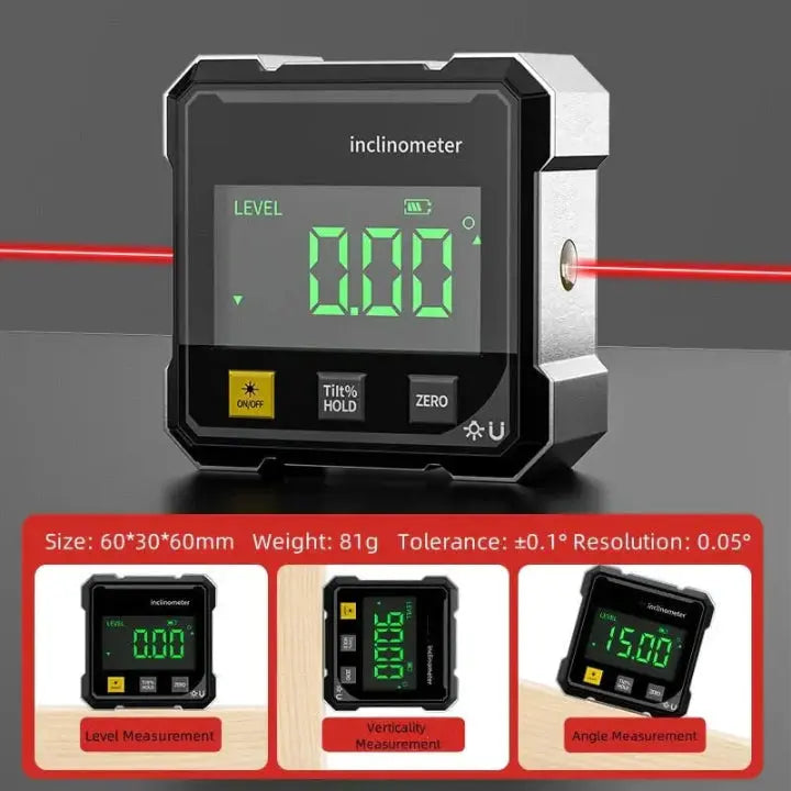 Digital Angle Finder with Laser Level and Magnetic Base for Precise Alignment | Inclinometer Protractor Tool for Woodworking Carpentry | Thomler