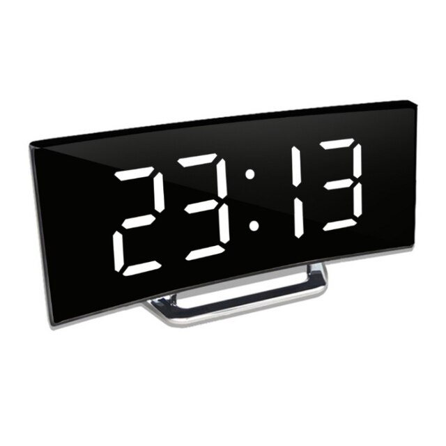 Modern Curved LED Digital Alarm Clock with Auto-Dimming Mirror Display for Bedroom and Office | Thomler
