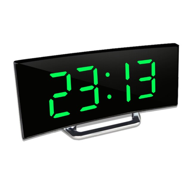 Modern Curved LED Digital Alarm Clock with Auto-Dimming Mirror Display for Bedroom and Office | Thomler