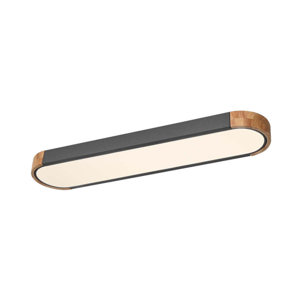 Slim Oval LED Ceiling Light with Wood Accents | Dimmable Flush Mount for Living Room Bedroom | Modern Low Profile Fixture | Hardwired | Thomler