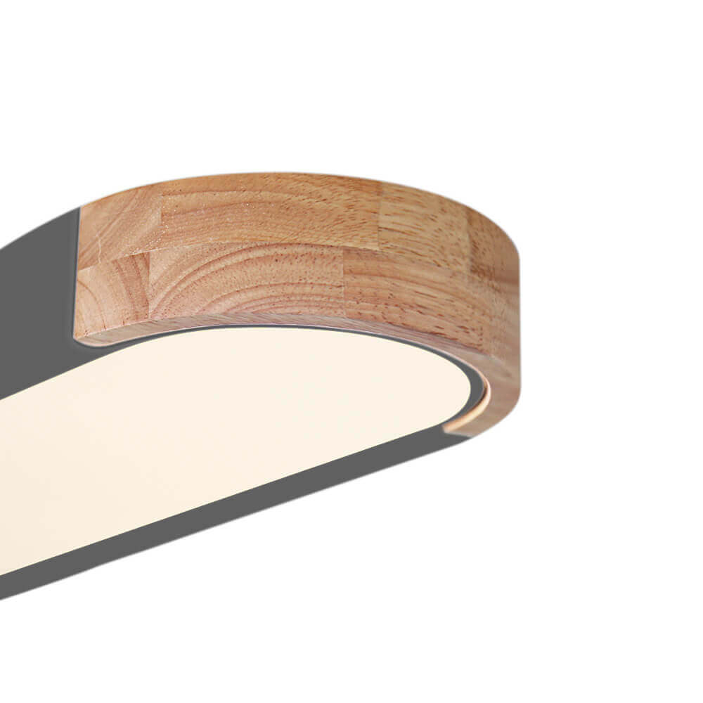 Slim Oval LED Ceiling Light with Wood Accents | Dimmable Flush Mount for Living Room Bedroom | Modern Low Profile Fixture | Hardwired | Thomler