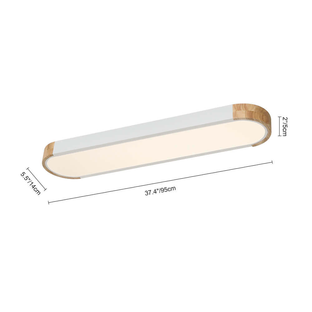 Slim Oval LED Ceiling Light with Wood Accents | Dimmable Flush Mount for Living Room Bedroom | Modern Low Profile Fixture | Hardwired | Thomler
