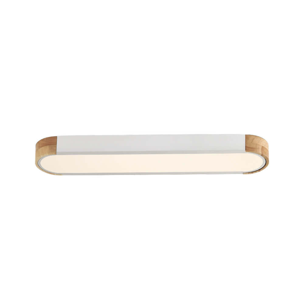 Slim Oval LED Ceiling Light with Wood Accents | Dimmable Flush Mount for Living Room Bedroom | Modern Low Profile Fixture | Hardwired | Thomler