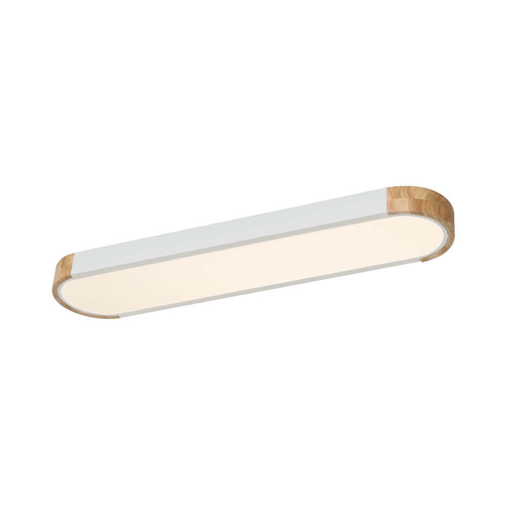 Slim Oval LED Ceiling Light with Wood Accents | Dimmable Flush Mount for Living Room Bedroom | Modern Low Profile Fixture | Hardwired | Thomler