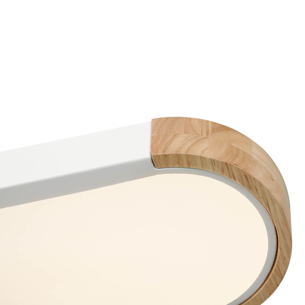 Slim Oval LED Ceiling Light with Wood Accents | Dimmable Flush Mount for Living Room Bedroom | Modern Low Profile Fixture | Hardwired | Thomler