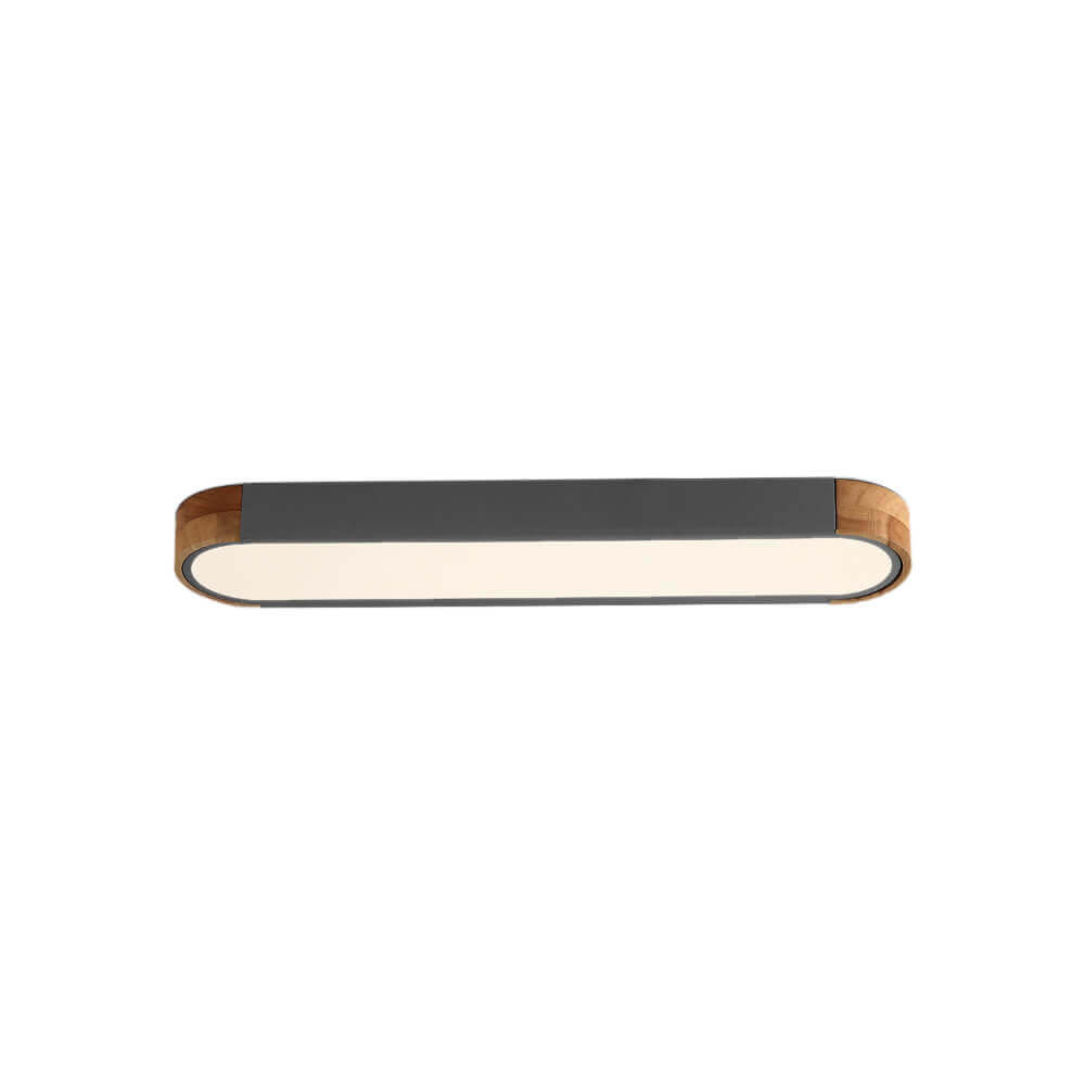 Slim Oval LED Ceiling Light with Wood Accents | Dimmable Flush Mount for Living Room Bedroom | Modern Low Profile Fixture | Hardwired | Thomler