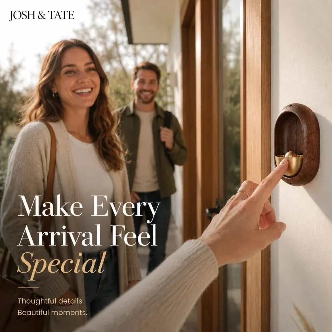 Mechanical Swing Chime Door Announcer with Natural Wood Housing and Metal Bell for Front Entry, Office, Studio | Thomler