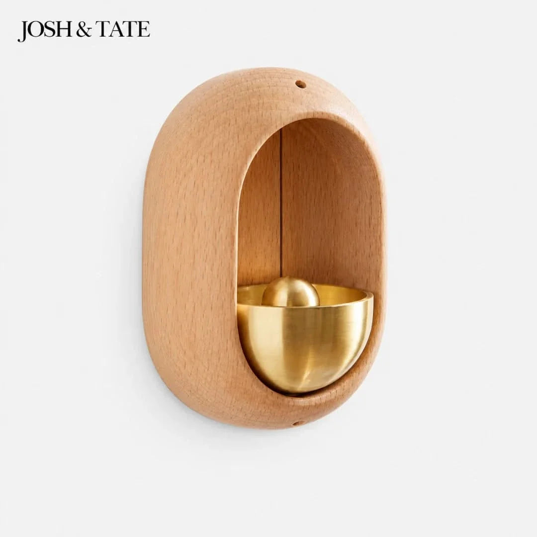 Mechanical Swing Chime Door Announcer with Natural Wood Housing and Metal Bell for Front Entry, Office, Studio | Thomler