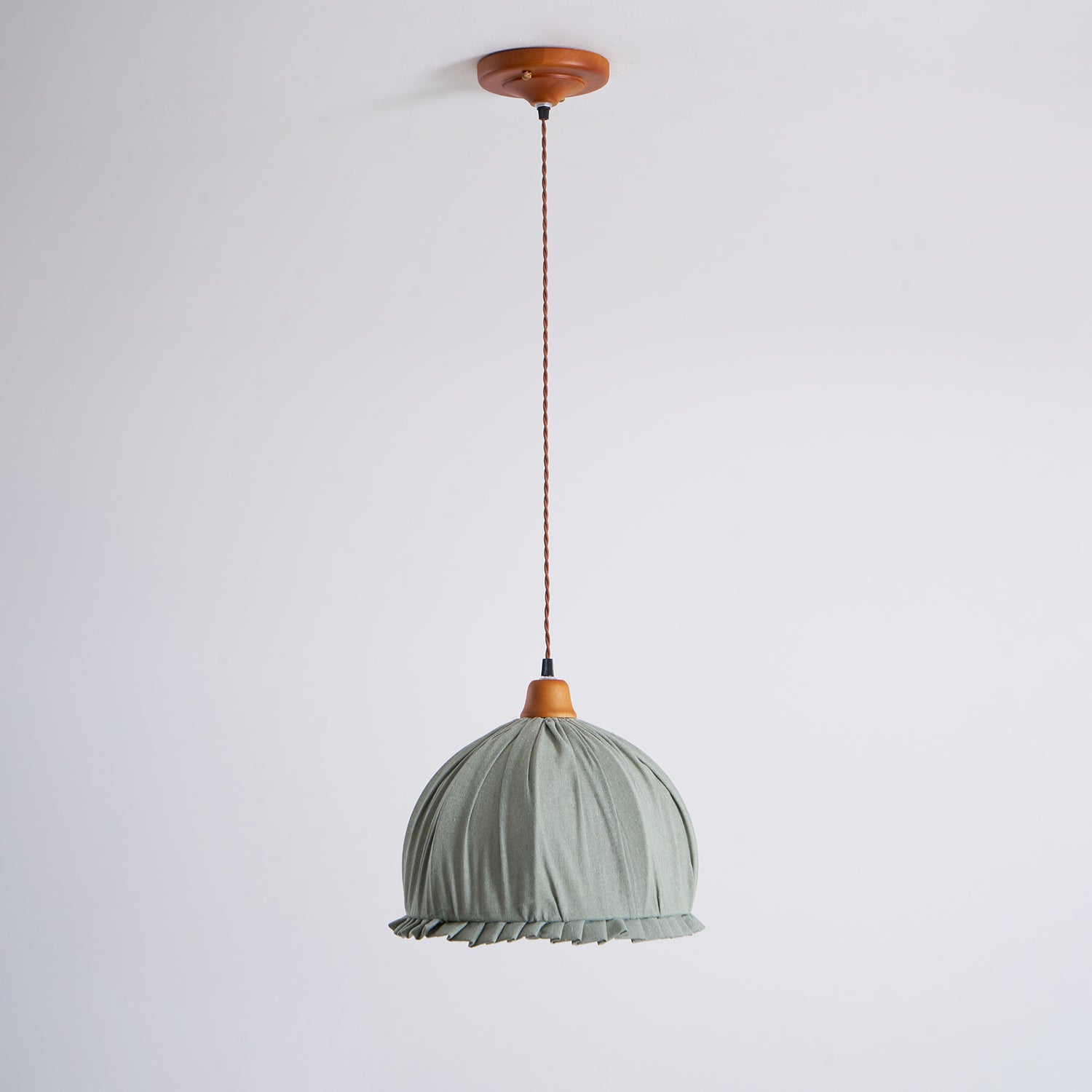 Pendant Lamp Wood Fabric 11.8 in Indoor Ceiling Lighting Beige Walnut Sage Green Modern Decor | Thomler
