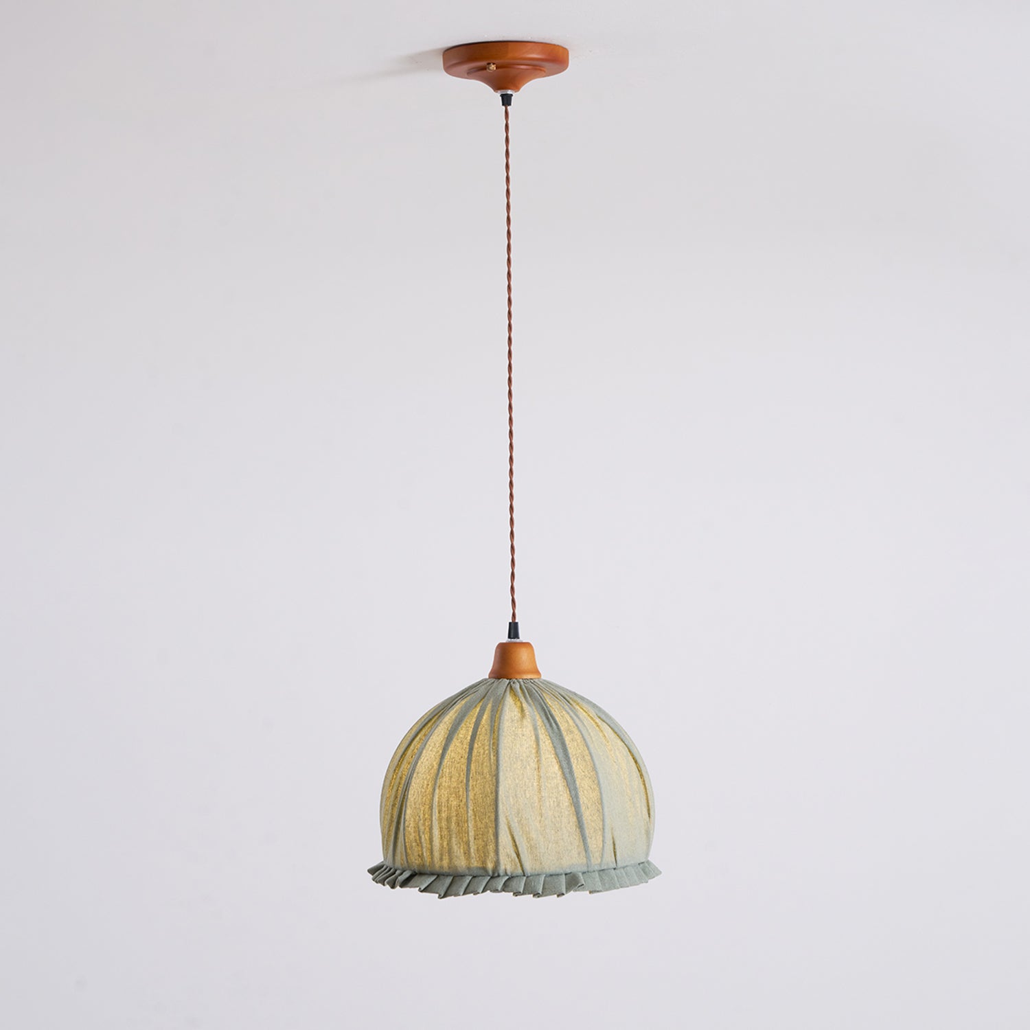 Pendant Lamp Wood Fabric 11.8 in Indoor Ceiling Lighting Beige Walnut Sage Green Modern Decor | Thomler