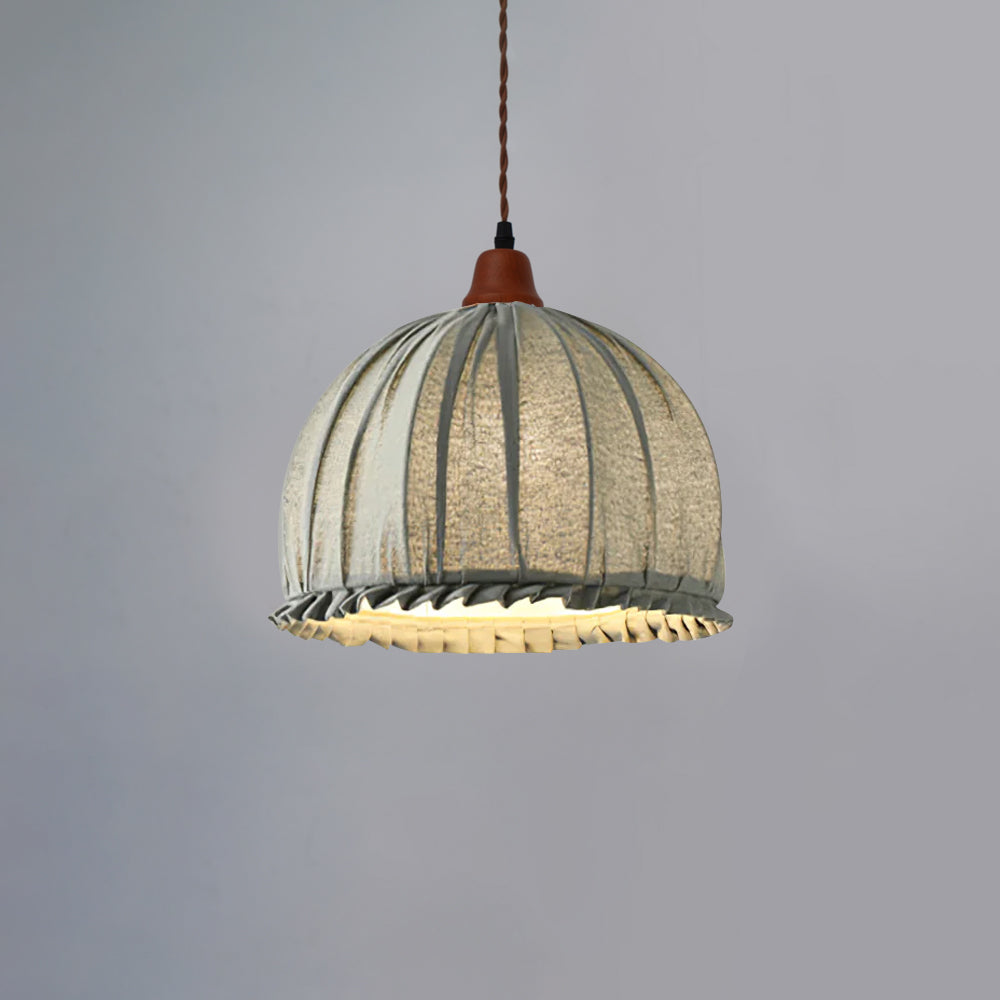Pendant Lamp Wood Fabric 11.8 in Indoor Ceiling Lighting Beige Walnut Sage Green Modern Decor | Thomler