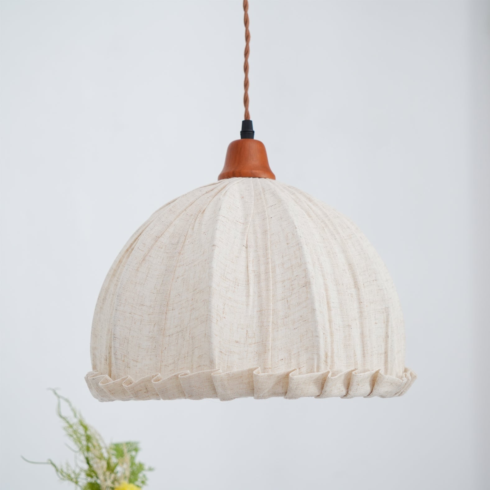 Pendant Lamp Wood Fabric 11.8 in Indoor Ceiling Lighting Beige Walnut Sage Green Modern Decor | Thomler