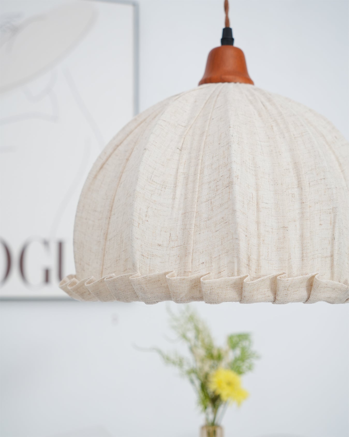 Pendant Lamp Wood Fabric 11.8 in Indoor Ceiling Lighting Beige Walnut Sage Green Modern Decor | Thomler