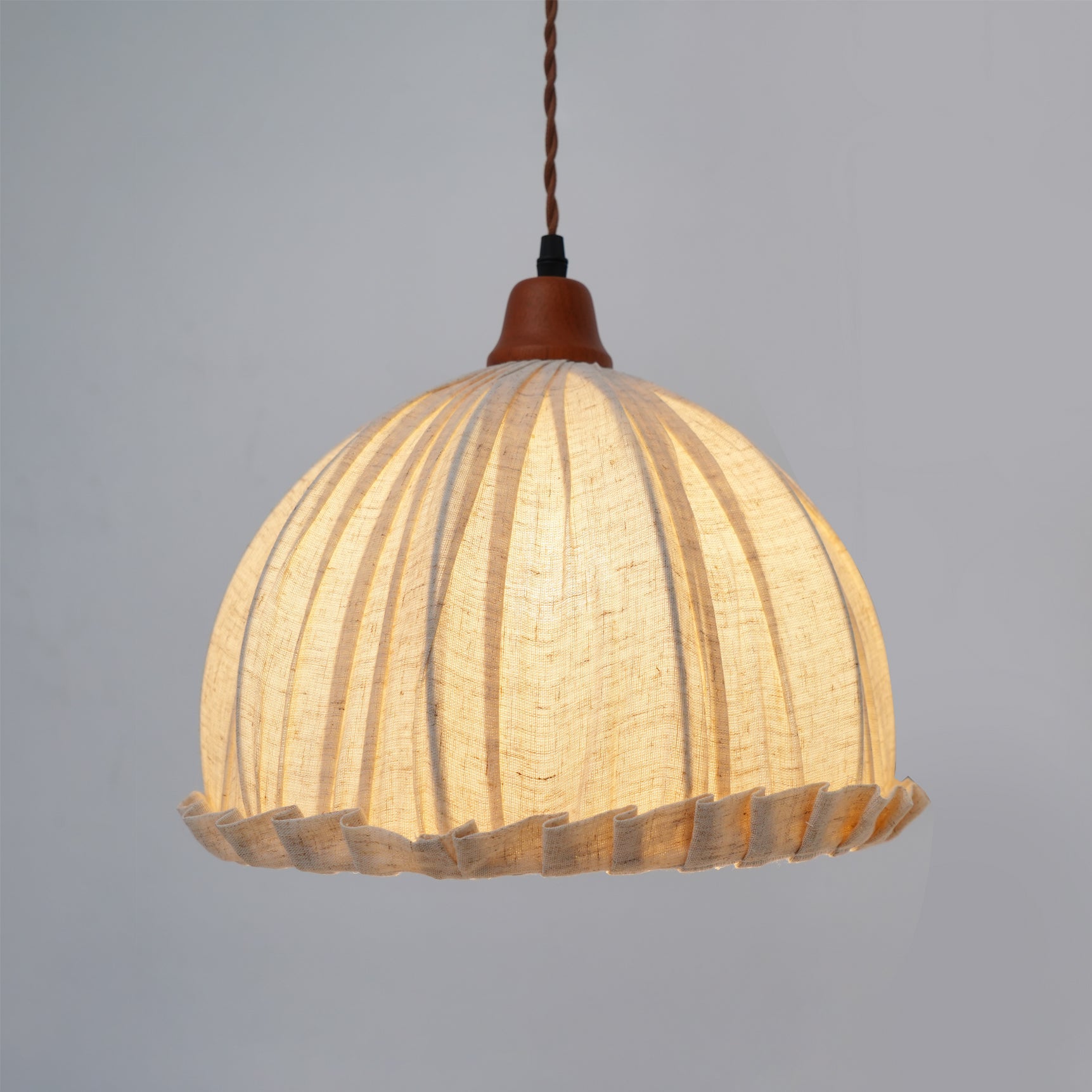 Pendant Lamp Wood Fabric 11.8 in Indoor Ceiling Lighting Beige Walnut Sage Green Modern Decor | Thomler