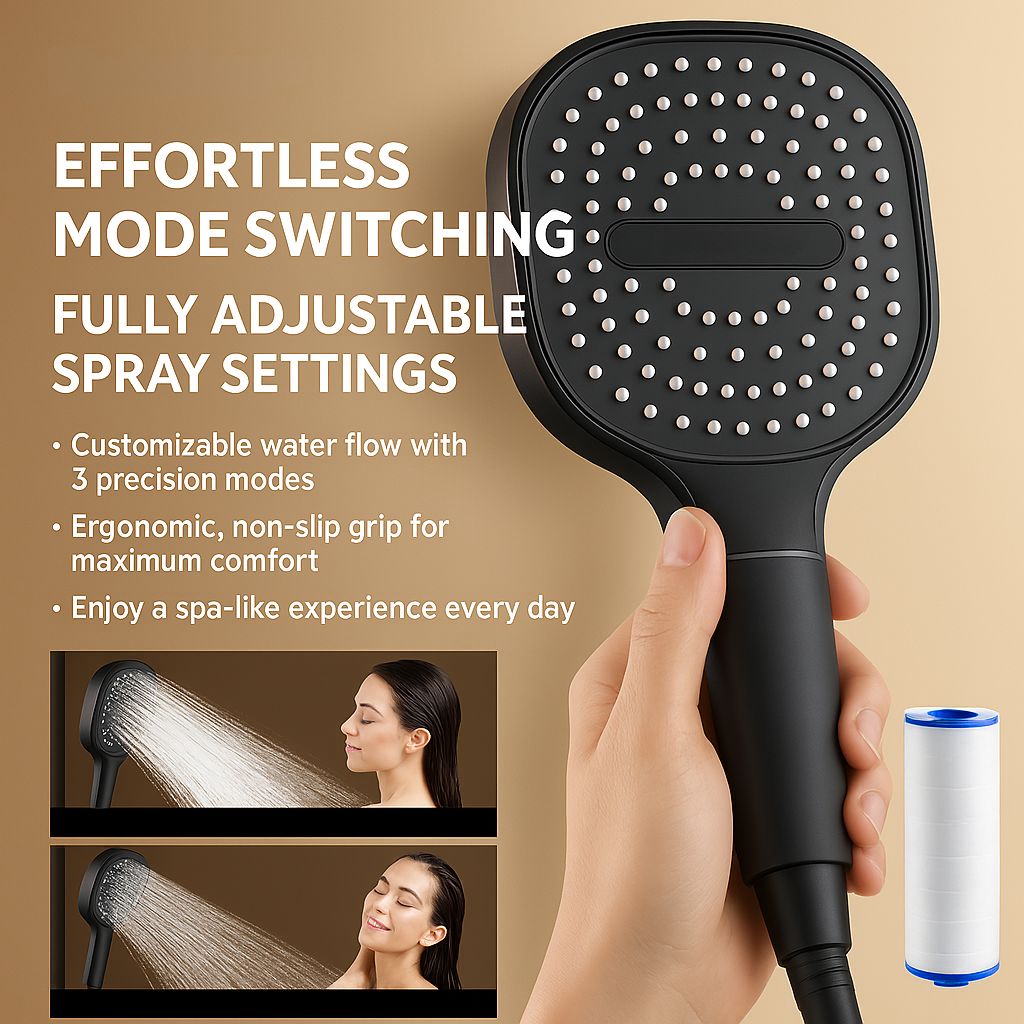 Shower Head with Built-In Water Filter & Adjustable Multi-Spray Modes for Softer Skin & Hair Care | Thomler