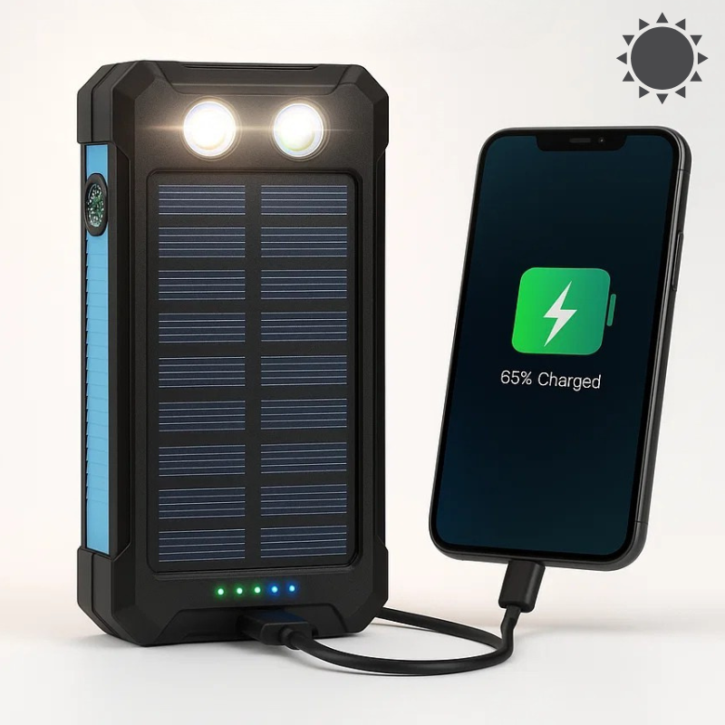 Power Bank Solar 500000mAh Dual USB Outdoor Camping Emergency Charger Waterproof Portable Battery Pack | Thomler