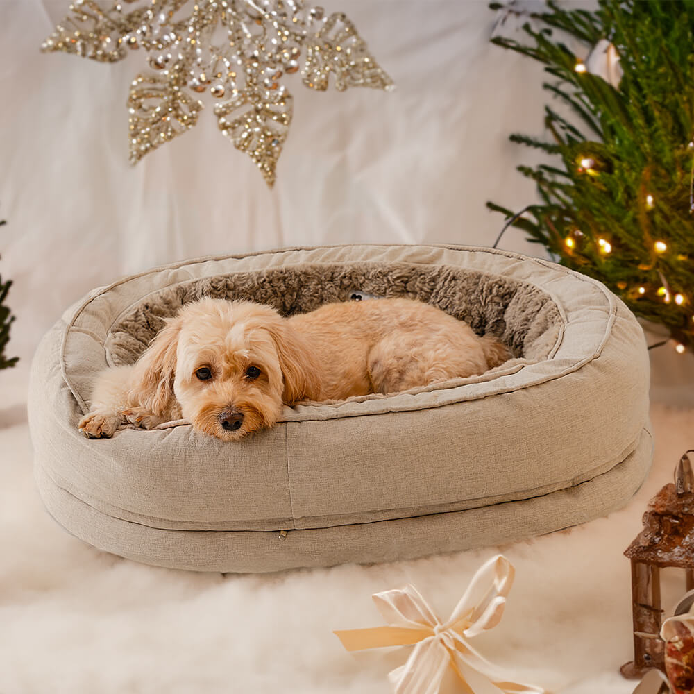 Round Bolster Pet Bed with Orthopedic Foam Support for Dogs | Raised Edge Calming Bed with Machine Washable Cover & Waterproof Liner | Thomler