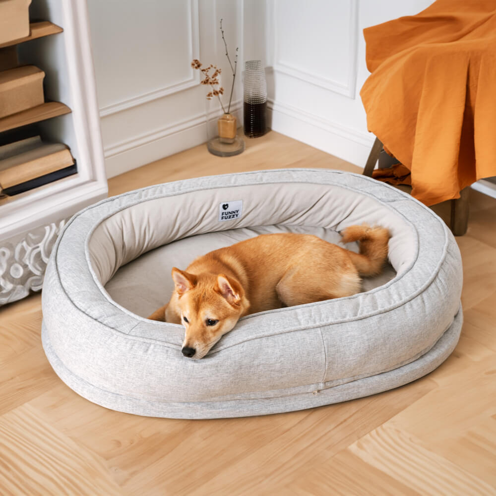Round Bolster Pet Bed with Orthopedic Foam Support for Dogs | Raised Edge Calming Bed with Machine Washable Cover & Waterproof Liner | Thomler
