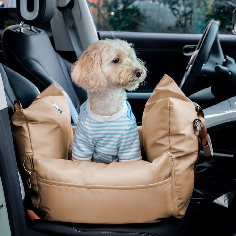 Padded Dog Car Seat Booster with Safety Harness & Side Bolsters – Waterproof Washable Pet Travel Carrier for Cars, SUVs & Travel | Thomler