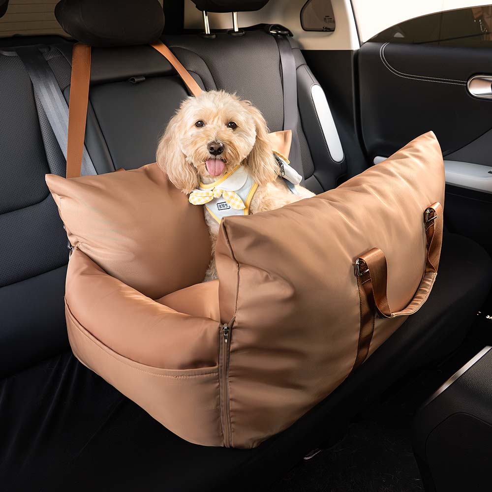 Padded Dog Car Seat Booster with Safety Harness & Side Bolsters – Waterproof Washable Pet Travel Carrier for Cars, SUVs & Travel | Thomler