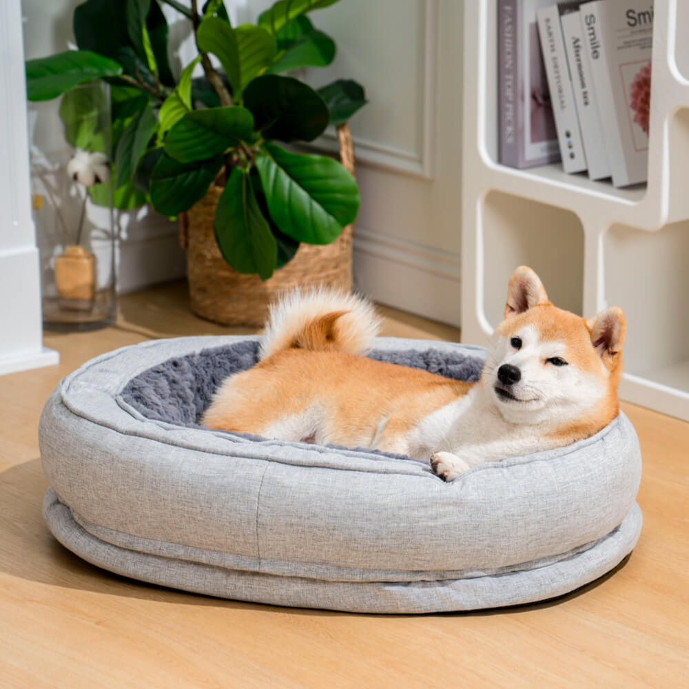 Round Bolster Pet Bed with Orthopedic Foam Support for Dogs | Raised Edge Calming Bed with Machine Washable Cover & Waterproof Liner | Thomler