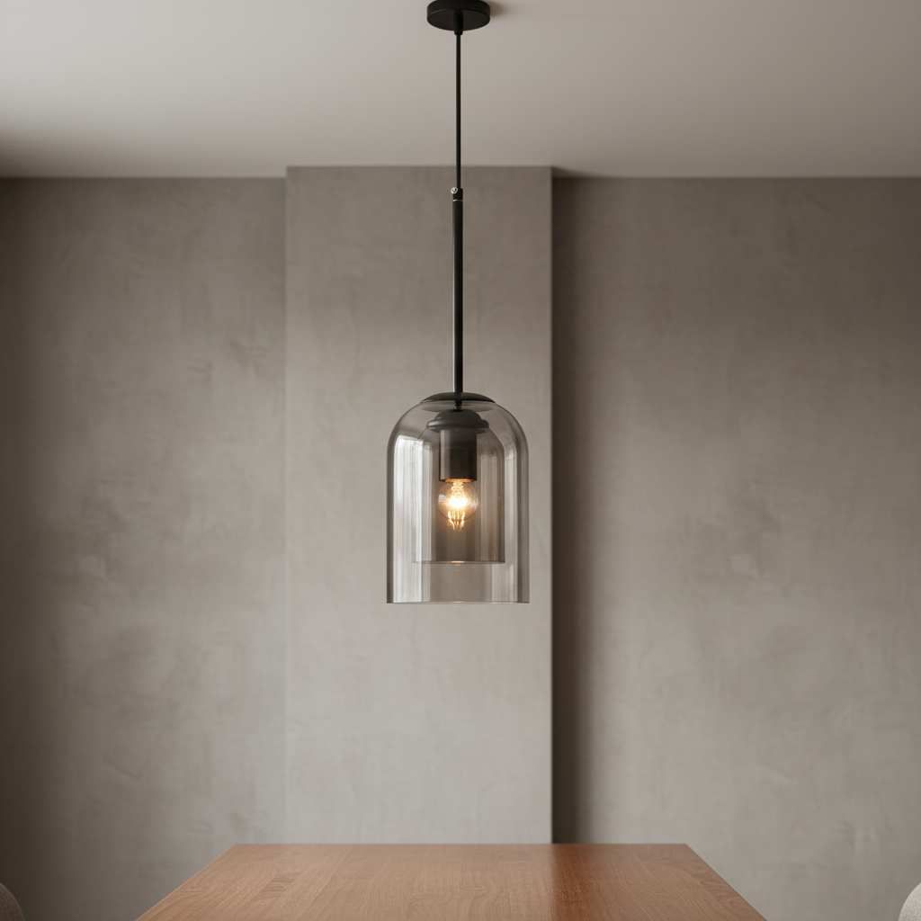 Dual Glass Ceiling Fixture – Mid-Century Iron Pendant with Adjustable Cord for Dining Room, Kitchen Island & Living Room | Thomler