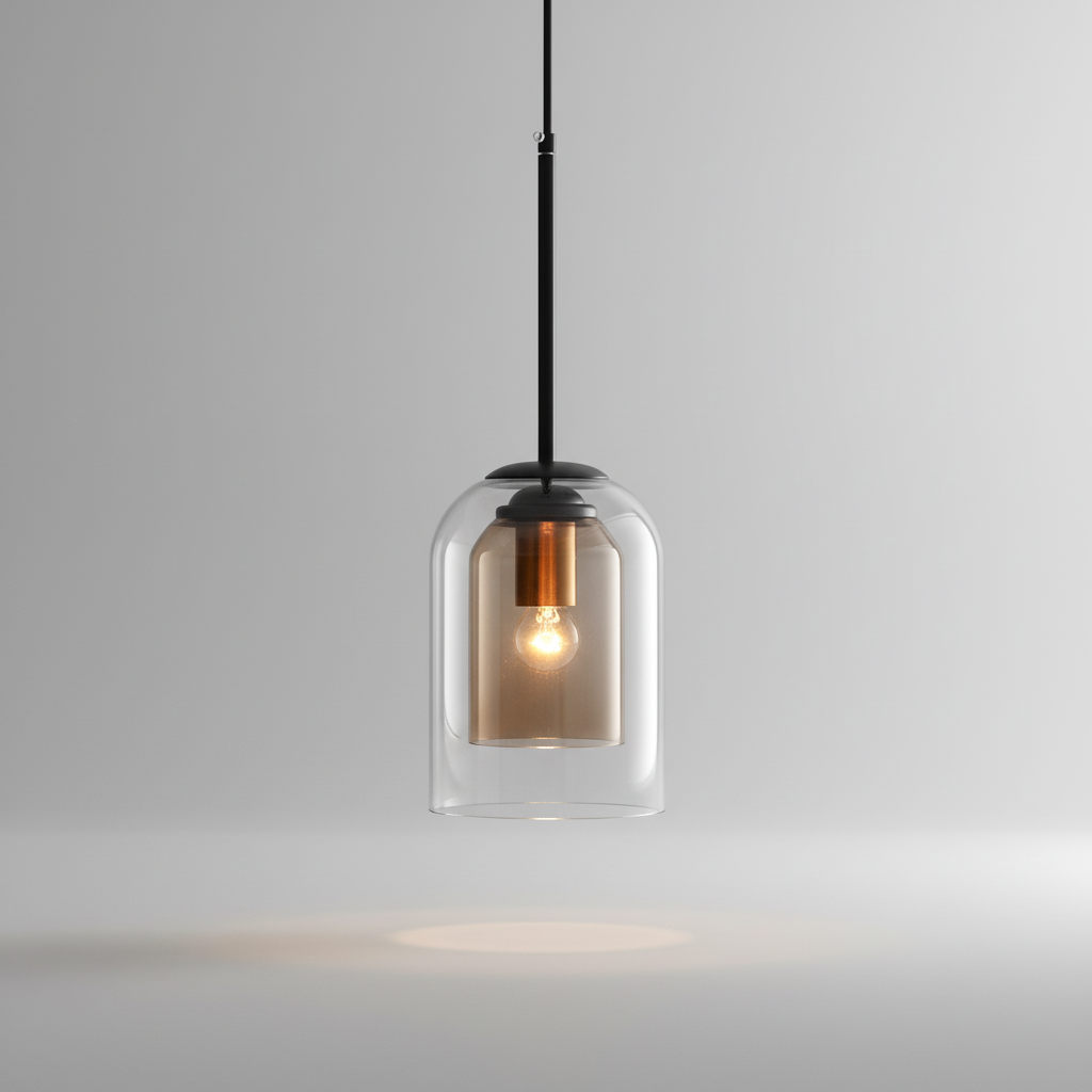 Dual Glass Ceiling Fixture – Mid-Century Iron Pendant with Adjustable Cord for Dining Room, Kitchen Island & Living Room | Thomler