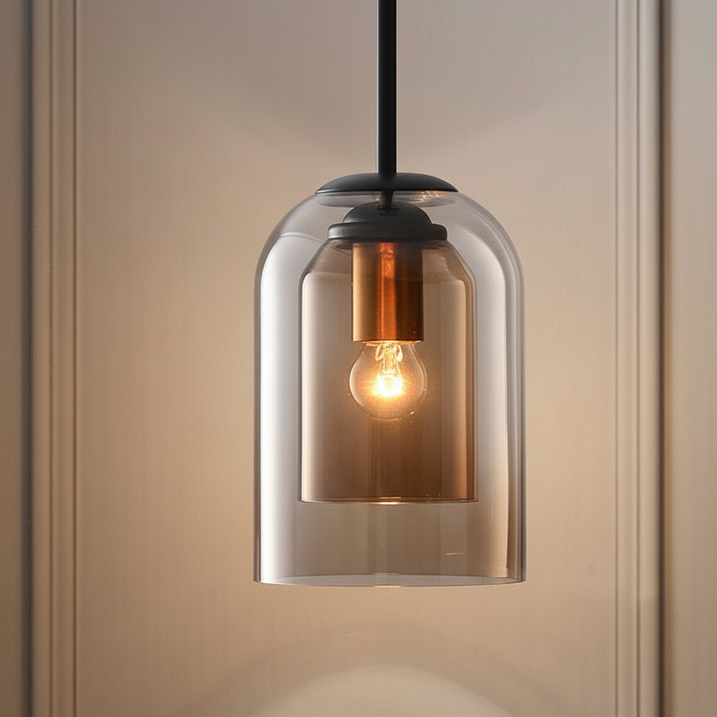 Dual Glass Ceiling Fixture – Mid-Century Iron Pendant with Adjustable Cord for Dining Room, Kitchen Island & Living Room | Thomler