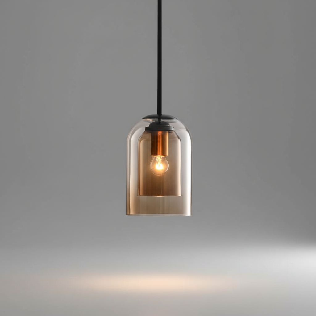 Dual Glass Ceiling Fixture – Mid-Century Iron Pendant with Adjustable Cord for Dining Room, Kitchen Island & Living Room | Thomler
