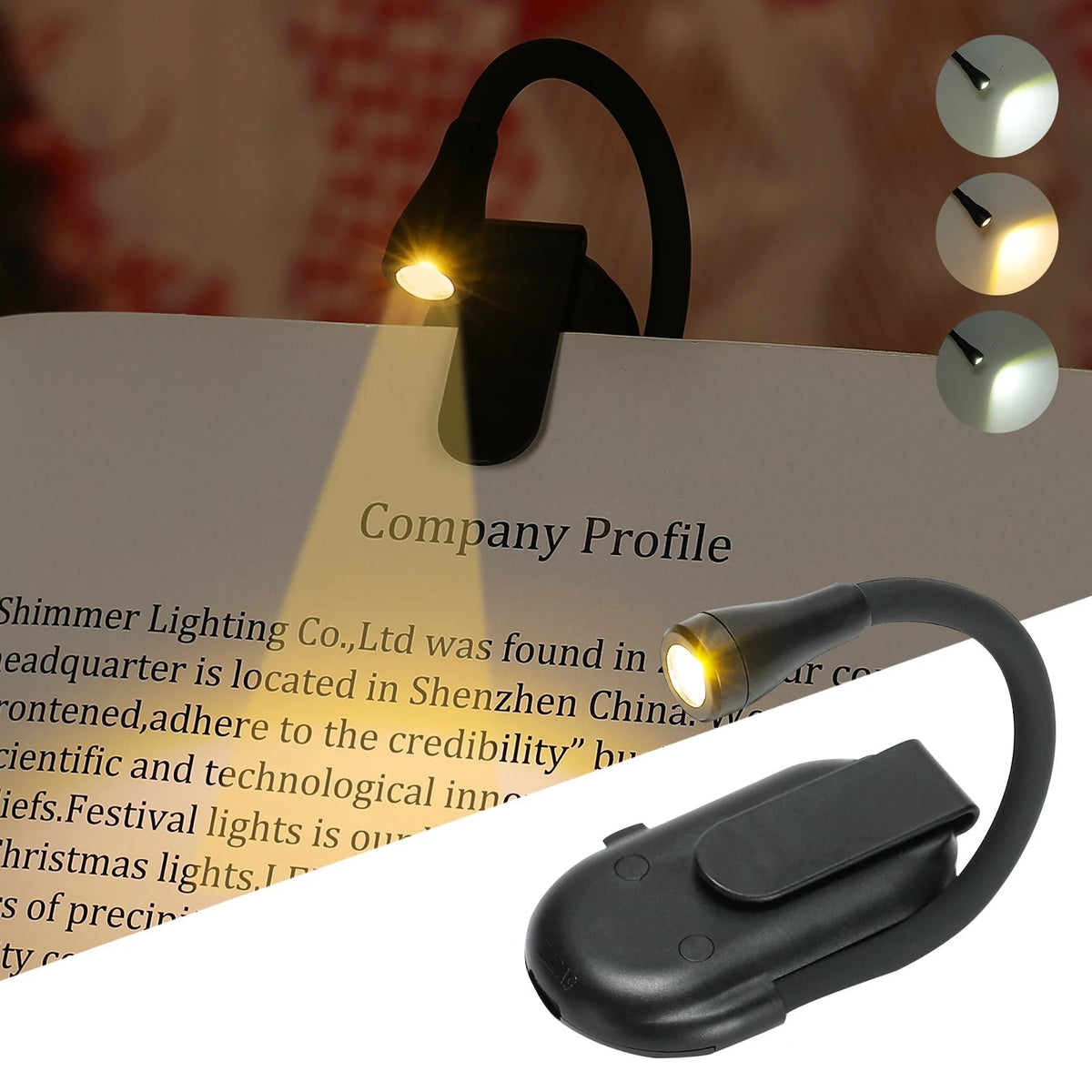 Clip-On LED Book Light with Flexible Gooseneck Arm – Rechargeable Reading Light for Bed, Desk & Travel | Thomler