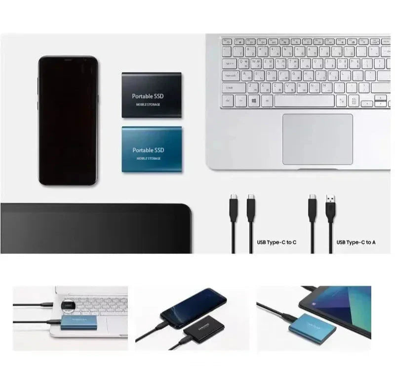 Portable Solid State Drive | 1050MB/s USB-C External SSD for Laptop PC Mac Backup | Shock Resistant Mobile Storage Hard Drive | High Speed | Thomler