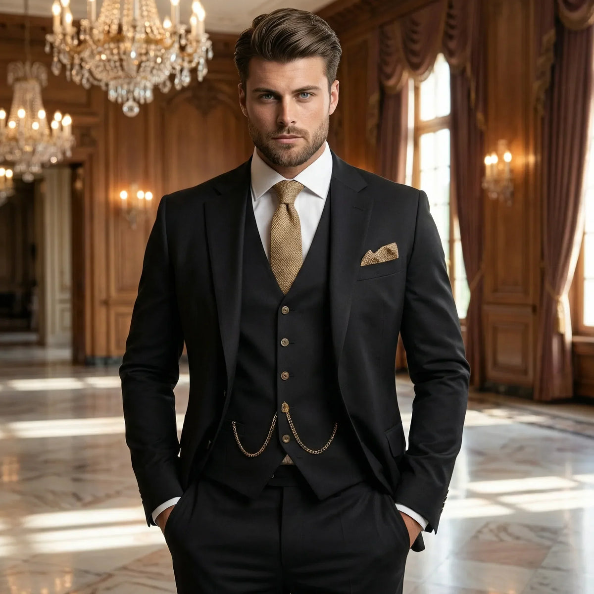 Three-Piece Slim Fit Suit for Men – Tailored Jacket, Vest & Pants Set for Formal Occasions, Weddings, Office & Business Events | Thomler