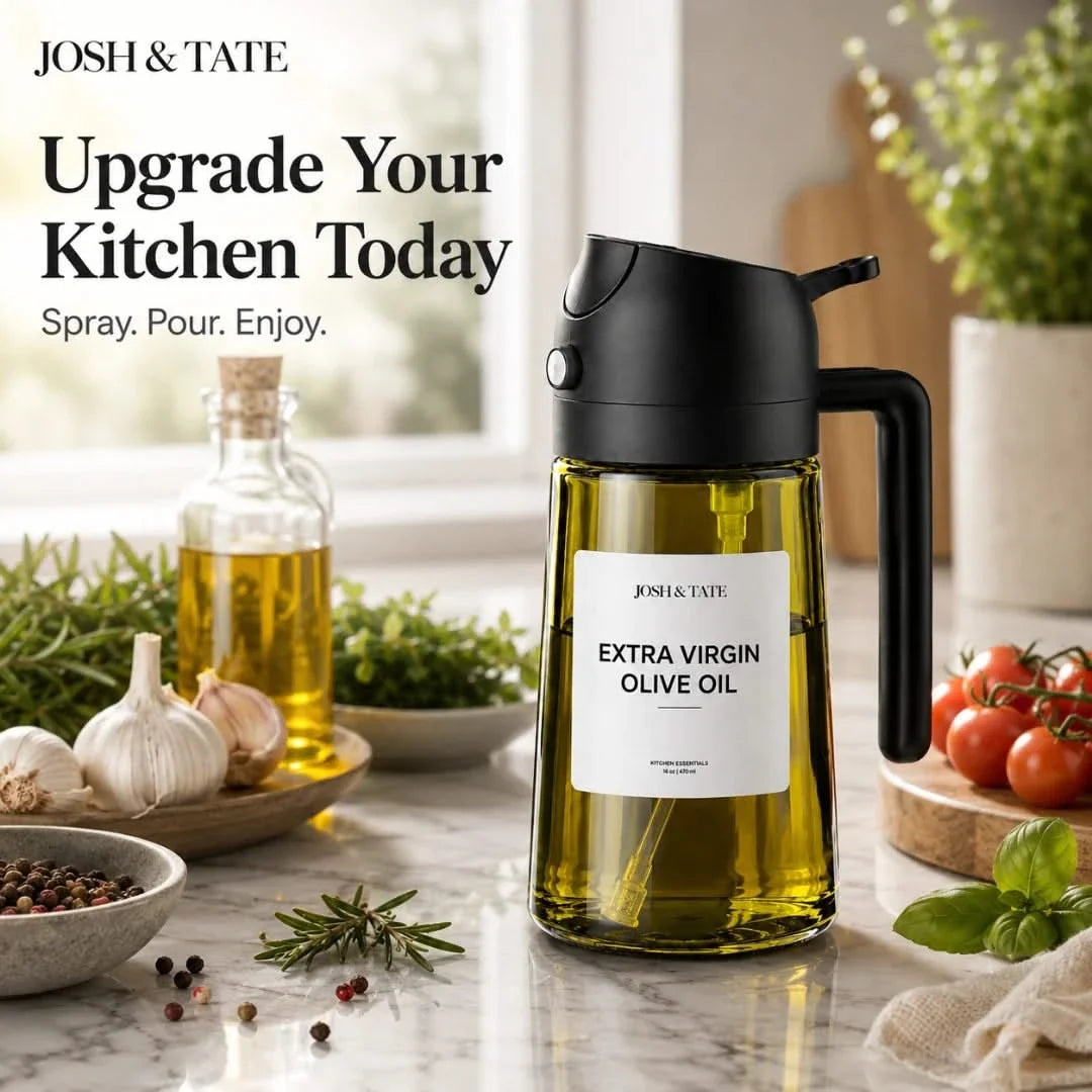 Dual-Mode Glass Oil & Vinegar Bottle with Self-Sealing Gravity Lid – Stream or Spray Kitchen Dispenser for Cooking, Grilling, Air Frying & | Thomler
