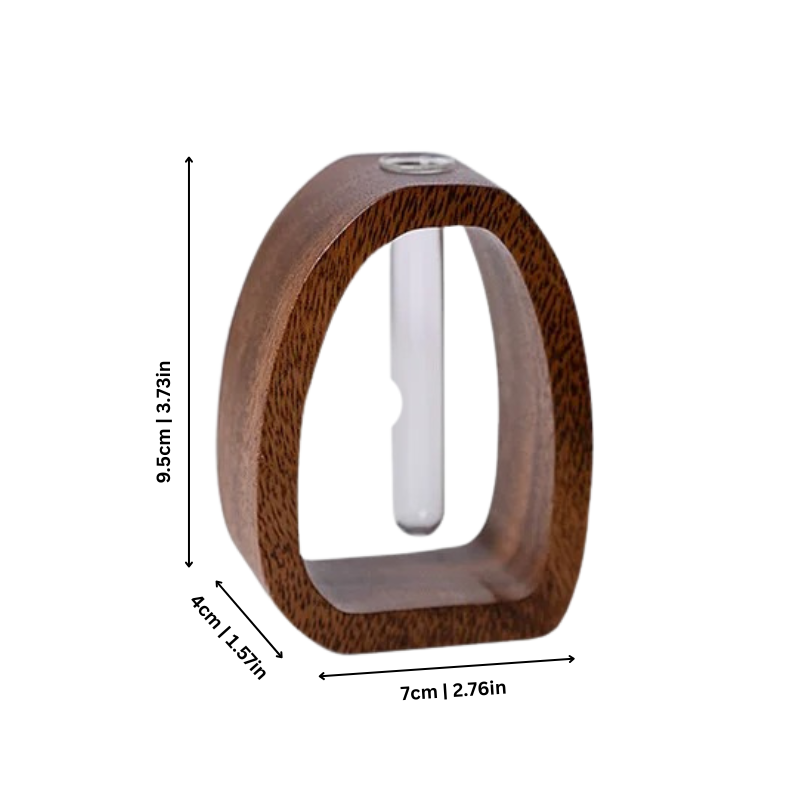 Glass Vase Plant Holder with Wooden Frame Stand for Hydroponics & Cuttings | Desktop Terrarium Display for Home Decor, Living Room & Office | Thomler