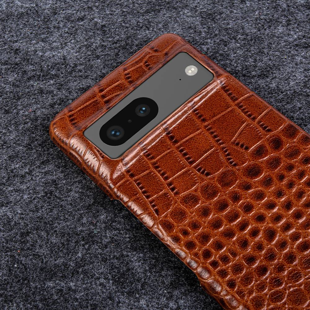 Genuine Leather Phone Case for Google Pixel – Textured Crocodile Grain Design with Raised Edges & Camera Protection | Thomler