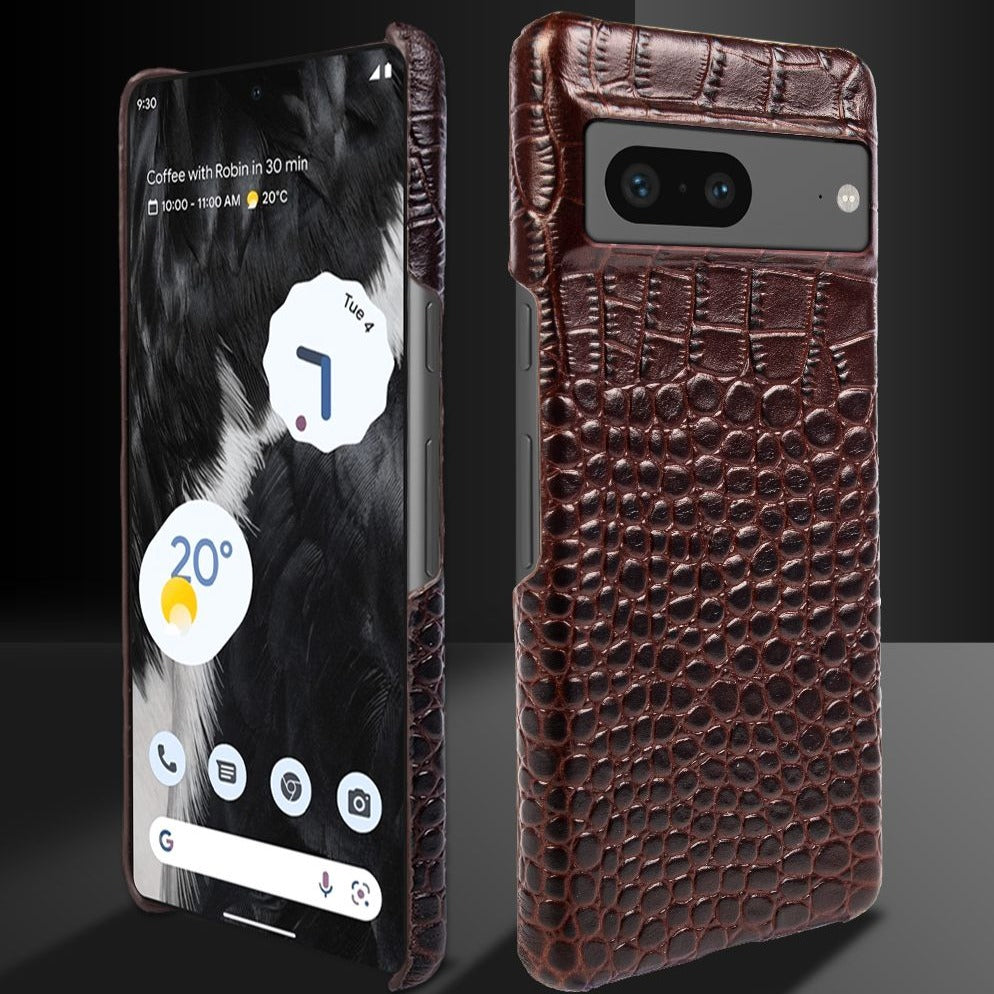 Genuine Leather Phone Case for Google Pixel – Textured Crocodile Grain Design with Raised Edges & Camera Protection | Thomler
