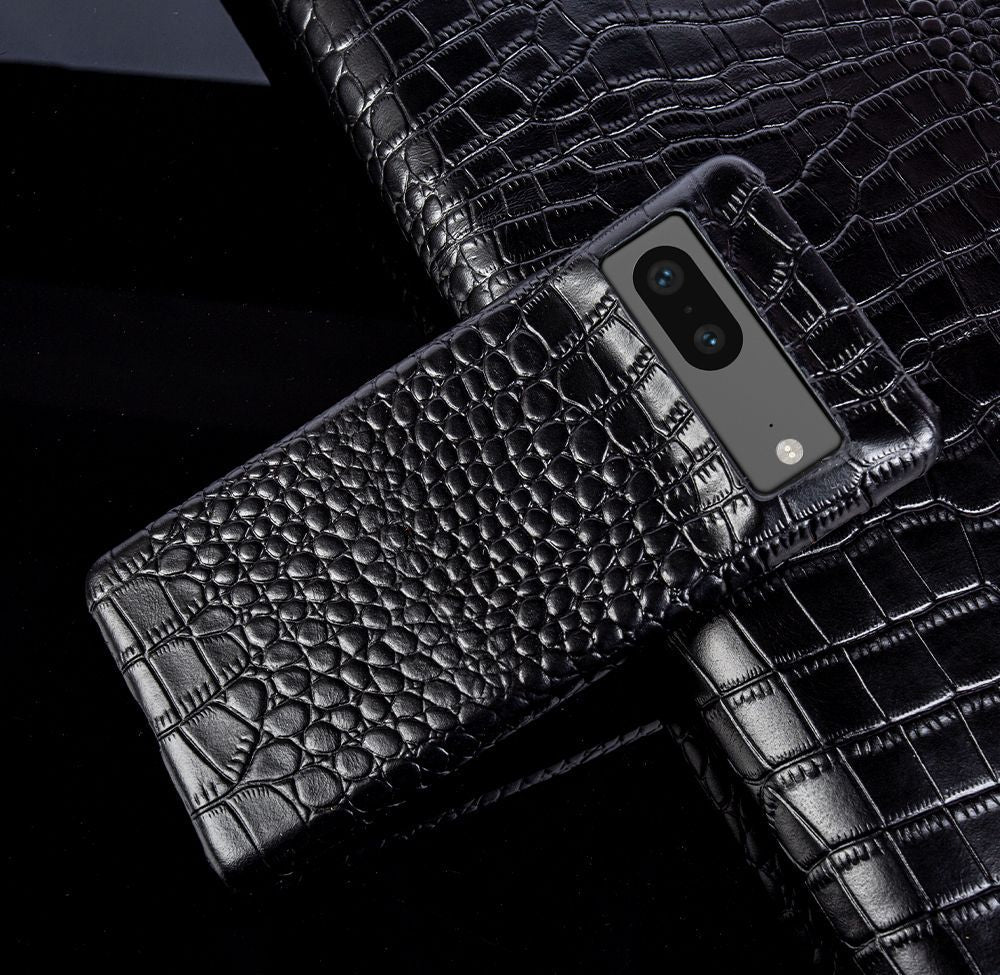Genuine Leather Phone Case for Google Pixel – Textured Crocodile Grain Design with Raised Edges & Camera Protection | Thomler