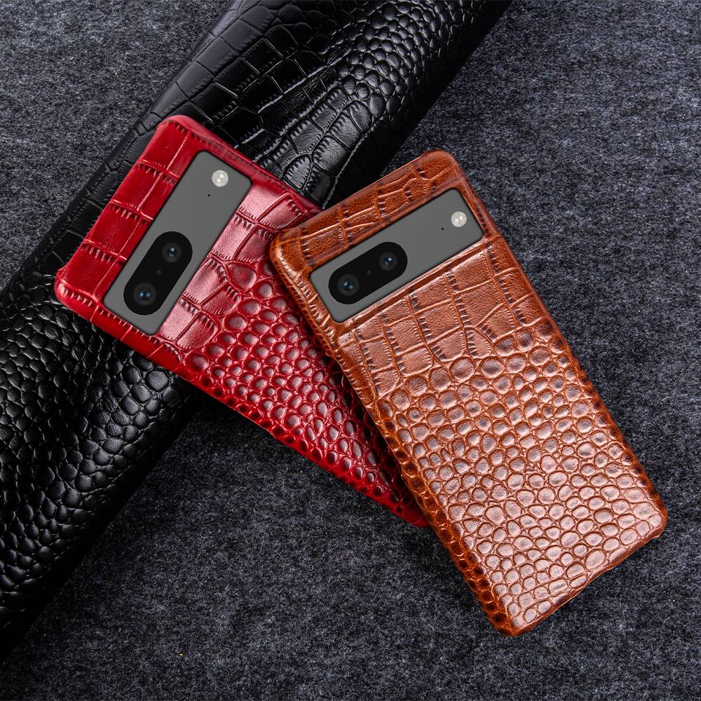 Genuine Leather Phone Case for Google Pixel – Textured Crocodile Grain Design with Raised Edges & Camera Protection | Thomler