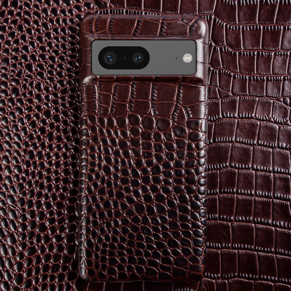 Genuine Leather Phone Case for Google Pixel – Textured Crocodile Grain Design with Raised Edges & Camera Protection | Thomler