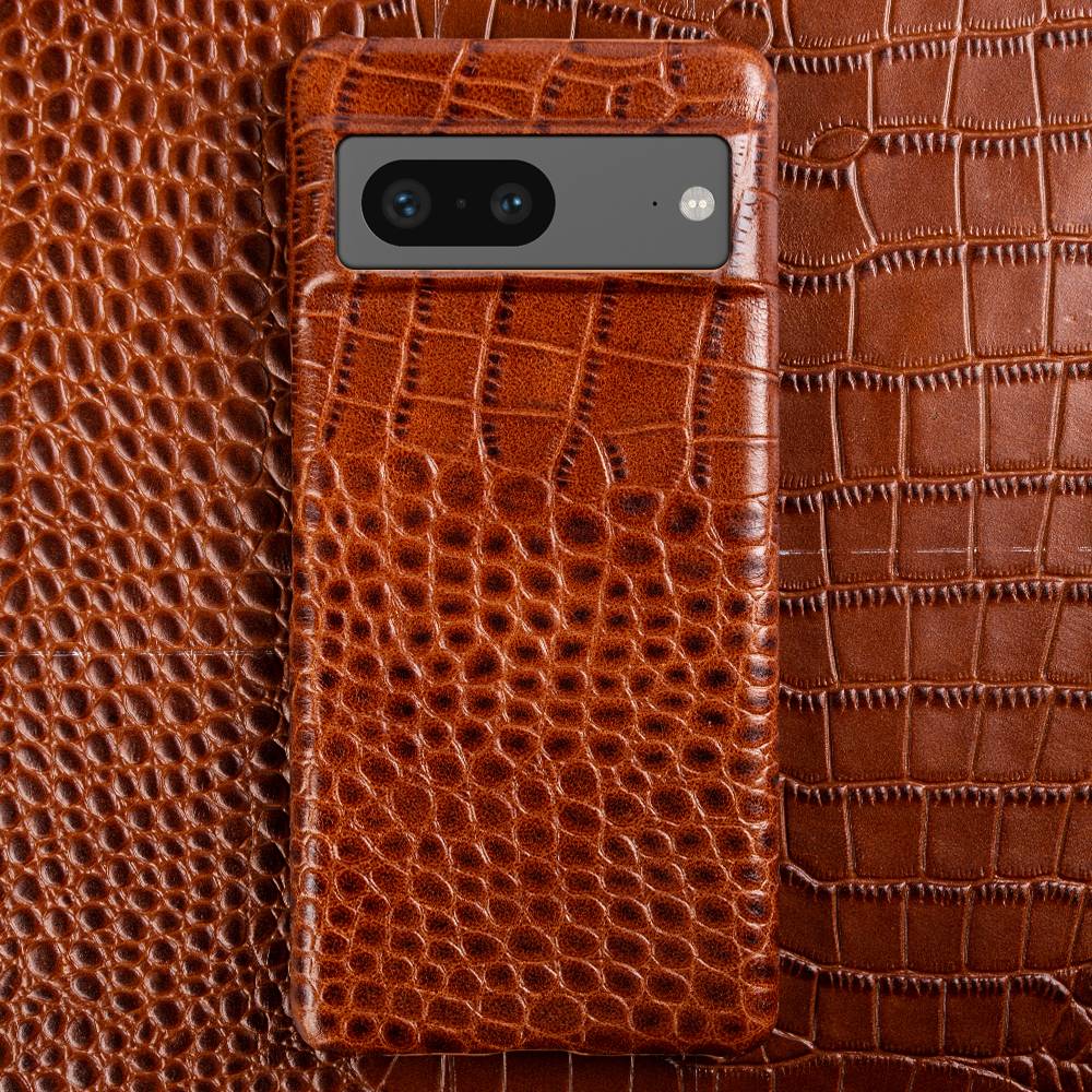 Genuine Leather Phone Case for Google Pixel – Textured Crocodile Grain Design with Raised Edges & Camera Protection | Thomler