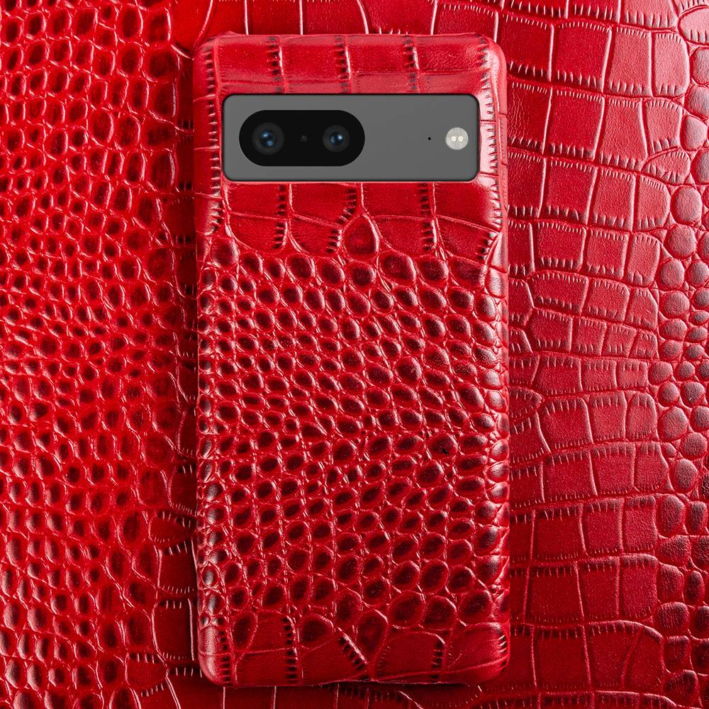 Genuine Leather Phone Case for Google Pixel – Textured Crocodile Grain Design with Raised Edges & Camera Protection | Thomler